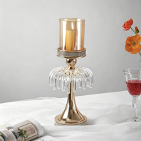 Decoración para el Hogar, Decoración para Sala de Estar, Portavelas de Vidrio, Centros de Mesa para Bodas, Candelabros de Metal Dorado