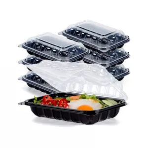 Restaurant Take Out Food Container Plastic Clamshell Hinged Food Container Microwave Safe Dual Color Sandwich Lunch ToGo Boxes