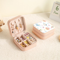 Boîte à bijoux carrée portable en cuir PU - Rangement créatif et décoratif fait main pour bijoux avec fermeture éclair - Rangement pour bagues, boucles d'oreilles et bracelets