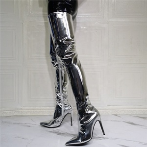 Super Large Size 47 Patent Leather Silver Long Boots Women's Over Knee High Boots High Heels Winter <b>Shoes</b> - Product Image 5