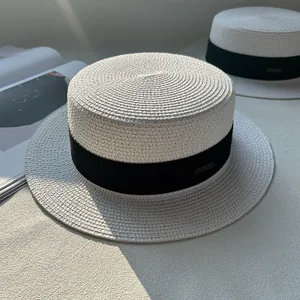 High Quality Summer Striped Straw Hat Adults Anti-Ultraviolet Woven Paper Custom Logo-for Daily Casual Travel Party-Wholesale