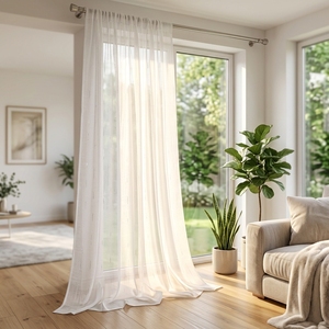Voilage en polyester argenté à grille, blanc semi-transparent, draperie en voile texturé effet lin pour fenêtre, décoration de salon et de maison - Product Image 6