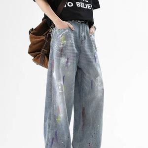 Jeans de Mezclilla Holgados de Pierna Recta con Estampado de Grafiti de Moda Hip Hop Personalizados con MOQ Bajo para Hombre, Otoño, Verano, Primavera - Product Image 3