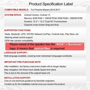 Android Carplay สำหรับ Porsche Macan ปี 2014-2017 ระบบนำทาง GPS จอคู่ 8+256GB เครื่องเล่นวิทยุอัตโนมัติ มัลติมีเดีย เครื่องเล่นวิดีโอ ระบบนำทาง HU 4G 2din - Product Image 3