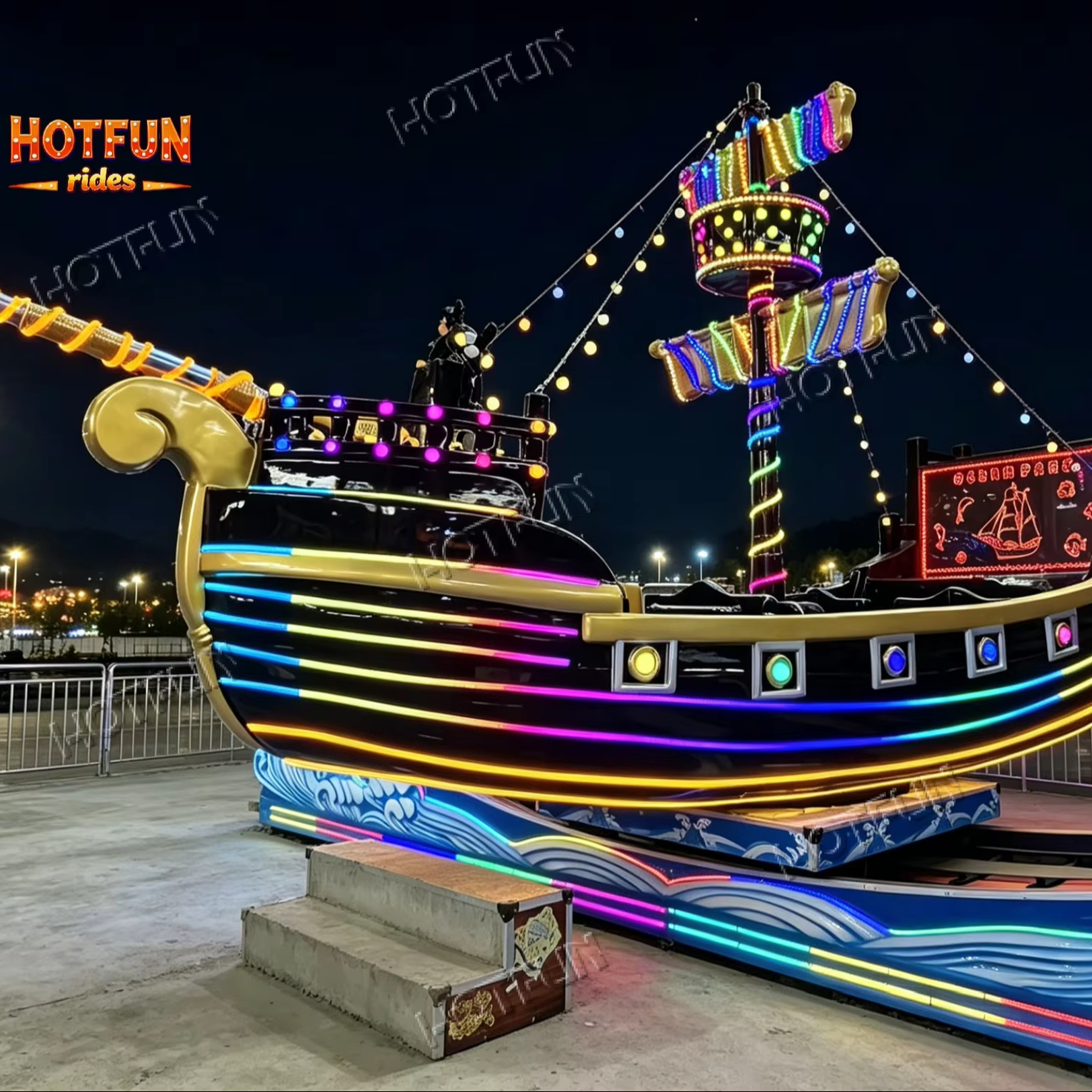 Hotfun Outdoor Fiberglass Amusement Park Equipment 16 Seats Flying Boat Ride for Theme Park and Carnival