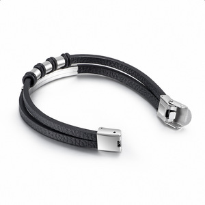 Nuovo <span class=keywords><strong>Bracciale</strong></span> in Pelle Fatto a Mano per <span class=keywords><strong>Uomo</strong></span>, Design Geometrico Multistrato <span class=keywords><strong>Intrecciato</strong></span> con Chiusura in Acciaio Inossidabile - Product Image 6