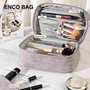 กระเป๋าเครื่องสำอางหนังแกะลาย PU ขนาดใหญ่ ใส่ของได้เยอะ ดีไซน์ทันสมัย เปิดได้สองชั้น พร้อมหูหิ้ว สำหรับจัดระเบียบอุปกรณ์แต่งหน้า เหมาะสำหรับการเดินทาง - Product Image 5