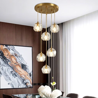 Lustre en cuivre et cristal multi-têtes pour salle à manger et bar, suspension en verre exquise pour café, chambre et salon, compatible ampoules G9