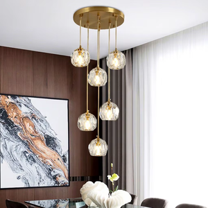 Lampadario a più teste in rame e cristallo per sala da pranzo e bar, squisita lampada a sospensione in vetro con lampadine G9 per caffetteria, comodino e soggiorno - Product Image 3
