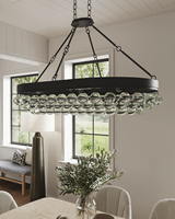 Lustre ovale Balthazar moderne en fer forgé américain avec boules de verre transparentes pour villa, salon, restaurant, intérieur