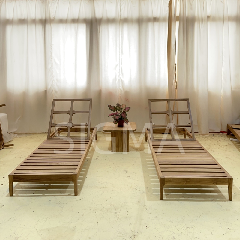 Modern style teak wood sunbed patio garden Furniture Luxury sunlounger swimming pool Beach outdoor Lounge Chaise