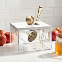 Boîte à miel juive en acrylique transparent avec couvercle blanc, cuillère à miel en métal, décoration de table pour le Nouvel An juif, cadeau religieux