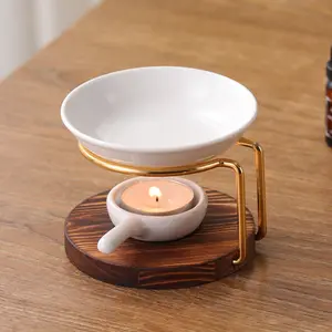 Commercio all'ingrosso cera ceramica scaldino a candela bruciatore a olio, olio essenziale Tealight candela Melt Holder bruciatore di incenso con vassoio in ceramica bianca