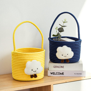 ตะกร้าเชือกฝ้ายทรงกลมลายเมฆ งานแฮนด์เมด สำหรับจัดเก็บของเล่นเด็ก - Product Image 2