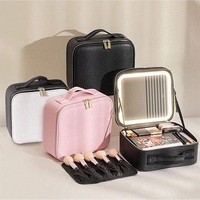 Trousse de toilette rose imperméable grande capacité avec miroir LED pour femmes
