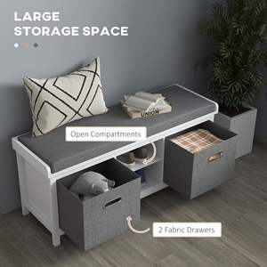 Banco de almacenamiento de entrada de gran oferta DB con asiento acolchado y 2 cajones, estante ajustable, Banco de zapatos acolchado para pasillo - Product Image 4