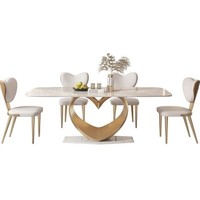 Table à manger rectangulaire en marbre, style luxe léger, durable, avec chaises, mobilier moderne pour la maison, idéale pour les petits espaces