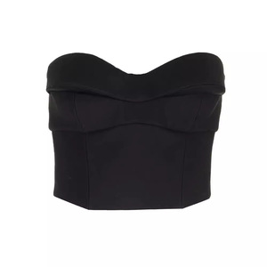 เสื้อแขนกุดดันทรงสตรีสีดำบุนวมเสื้อครอปแขนกุดเซ็กซี่ไม่เหมือนใคร - Product Image 2