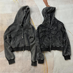 <span class=keywords><strong>Felpa</strong></span> Corta con Cappuccio Personalizzata Ricamata Effetto Acid Wash Stile Streetwear <span class=keywords><strong>Y2K</strong></span> con Zip per Donna - Product Image 4