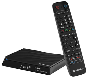 Vseebox V6 MAX <span class=keywords><strong>Amlogic</strong></span> <span class=keywords><strong>S905</strong></span> Quad Core 4GB 64GB 6K Android 14 TV Box con Control Remoto Retroiluminado Negro 8K Ultra HDR10+ WiFi6 - Product Image 1