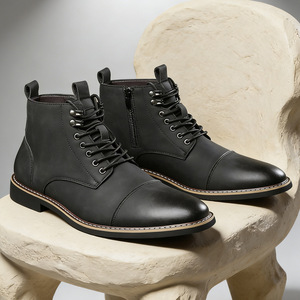 Botas de Hombre de Cuero Genuino con Cordones, Punta Redonda, Suela de Goma Antideslizante, Zapatos de Vestir, Envío Directo - Product Image 4