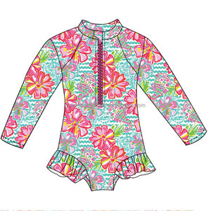 Boutique trẻ em cô gái dài tay áo tắm mùa hè Florals mô hình tùy chỉnh trẻ em một mảnh đồ bơi - Product Image 3