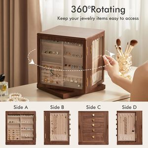 กล่องใส่เครื่องประดับไม้วอลนัทสีดำแบบกำหนดเอง สำหรับต่างหู แหวน สร้อยคอ กล่องเก็บเครื่องประดับแนวตั้งสำหรับผู้หญิง ของขวัญคริสต์มาส - Product Image 3