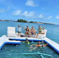 Yacht de luxe gonflable piscine d'eau protectrice anti méduse tente d'île d'océan flottante piscine de mer gonflable de natation avec filet
