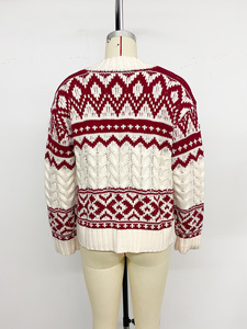 Pull de Noël moche pour femme T-1562, motif flocon de neige et renne, col rond, tricot mignon pour Noël - Product Image 6