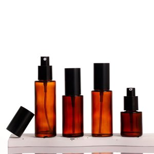 Có thể tái chế hổ phách nâu mỹ phẩm thủy tinh bao bì container Lotion bơm phun bơm chai với nắp màu đen - Product Image 6