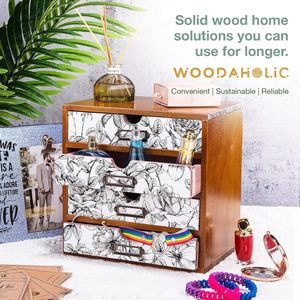Organizador de Escritorio con 4 Cajones Florales en Blanco y Negro, Estante de Almacenamiento de Madera, Cajón <span class=keywords><strong>para</strong></span> Mesa, Caja Organizadora de Madera <span class=keywords><strong>para</strong></span> Escritorio - Product Image 5