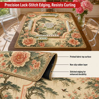 Tapis de Mahjong Vintage Corail Pivoine Oiseau pour Table, Motif Floral Jardin Chinoiserie, Jeu Américain, Cadeau Premium pour Joueurs, Fabriqué en Chine
