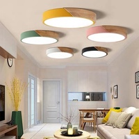 Plafonnier LED nordique coloré Macaron de 30cm 18W, lampe ronde en bois moderne pour balcon, éclairage de chambre à coucher