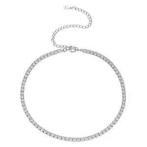 Toderi factory Luxury Jewelry Italy S925 Chain Necklace Silver Chain Rhodium Plated Custom Tennis Chain Necklace For Women
