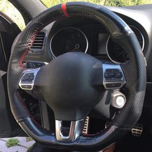 Protector personalizado para <span class=keywords><strong>volante</strong></span> de coche, ante negro para Volkswagen <span class=keywords><strong>Golf</strong></span> 6 GTI MK6 VW Polo GTI Scirocco R Passat CC r-line 2010 - Product Image 2