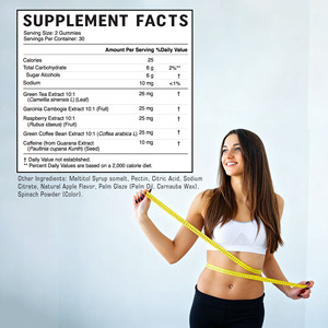 Gomitas quemagrasas para mujeres al por mayor de fábrica con té verde y Garcinia Cambogia que mejoran la función metabólica, gomitas de frambuesa - Product Image 2