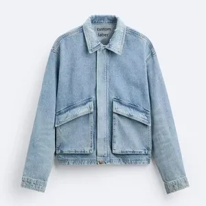 OEM Custom Mens Jean Denim Jacket Faded Effect Japanese Denim Cotton Coat Oversized Vintage Washed Denim Jacket