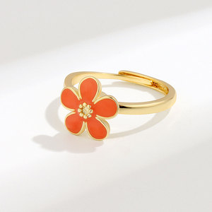 Anillos de flor de esmalte giratorios ajustables minimalistas de joyería de moda, chapados en oro y cobre, joyería antiestrés para mujer - Product Image 4