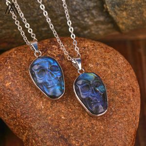 Flash Labradorite vòng cổ, khắc Sọ Đầu Mặt dây chuyền chữa bệnh người đàn ông đồ trang sức món quà sinh nhật - Product Image 2