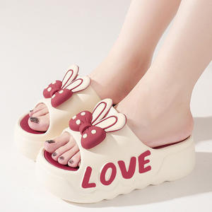 Ciabatte da Donna con Suola Spessa per Aumentare l'<span class=keywords><strong>Altezza</strong></span>, Decorazione con Orecchie di Coniglio e Fiocco, Scritta LOVE Laterale Colorata, Sandali alla Moda - Product Image 2