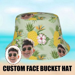 Custom Photo Bucket <b>Hat</b> with Tropical Pineapple Flower Pattern Breathable Summer Travel Cap Hand Drawn Printing <b>for</b> Daily Use - Product Image 5