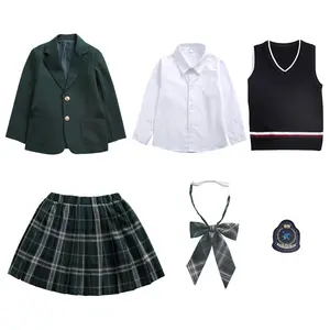İngiliz tarzı okul üniformaları 5 takım birincil ve ortaokul üniformaları takım elbise örgü yelek gömlek pantolon etek