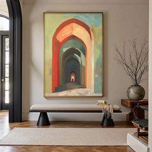 Peinture à l'huile architecturale de luxe, art mural moderne, grande toile abstraite neutre pour hall, bureau, décoration intérieure - Product Image 4