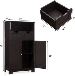 Mueble de Baño Moderno y Ecológico de Madera con Estantes Abiertos, 2 Puertas y 2 Cajones Ajustables, Armario de Almacenamiento para Sala de Estar - Product Image 4