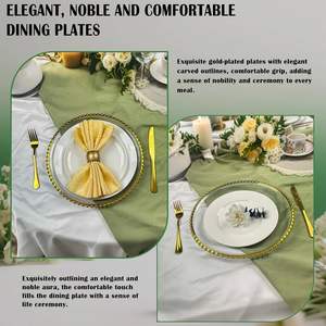 Assiette de présentation ronde en plastique transparent de 13 pouces avec bord doré et perles dorées pour décoration de mariage et dîner de fête - Product Image 5