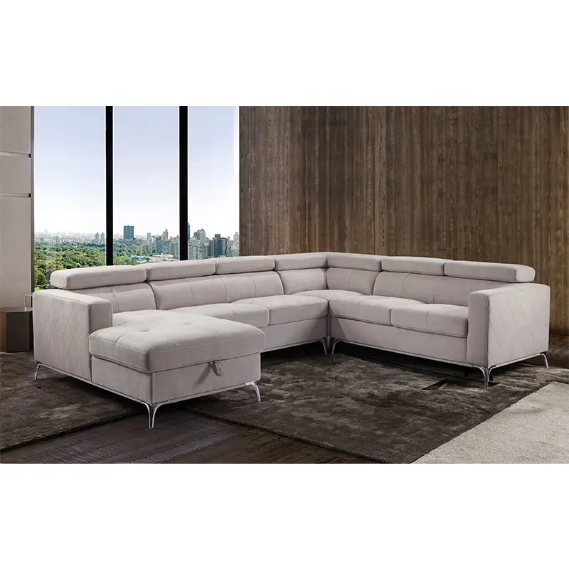 Set divano componibile per soggiorno diretto in fabbrica moderno a prova di acqua e olio con deposito a forma di L per mobili in legno