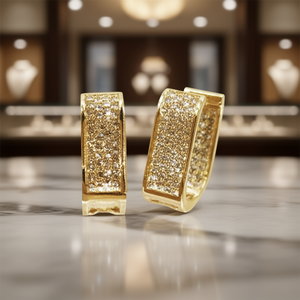 Orecchini a Cerchio Dorati E1934 con Cristalli e Strass, Gioielli Unisex di Lusso per Uso Quotidiano - Product Image 2