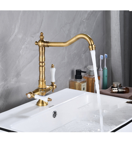 Grifos de Lavabo de Latón Antiguos Franceses de un Solo Orificio, con Doble Manija, Mezcladores, Grifos Giratorios para Cocina y Baño - Product Image 1