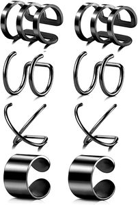 4 paires de boucles <span class=keywords><strong>d</strong></span>'oreilles en acier inoxydable <span class=keywords><strong>Helix</strong></span> Cartilage Clip on Wrap Earrings Fake Nose Ring Non-Piercing Adjustable - Product Image 6