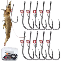 10 pièces hameçons de pêche crevettes vivantes crochet fixe en acier au carbone barbelé avec trous 2/3/4 poisson-chat basse pêche matériel de pêche leurre
